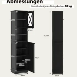 Schmaler Badezimmerschrank mit 5 Verstellbaren Regalen & 2 Türen Freistehender Hochschrank