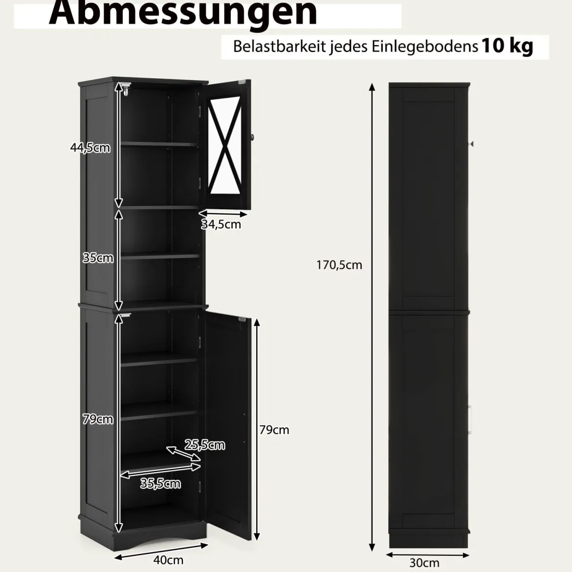 Schmaler Badezimmerschrank mit 5 Verstellbaren Regalen & 2 Türen Freistehender Hochschrank