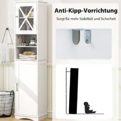 Schmaler Badezimmerschrank mit 5 Verstellbaren Regalen & 2 Türen Freistehender Hochschrank
