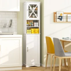 Schmaler Badezimmerschrank mit 5 Verstellbaren Regalen & 2 Türen Freistehender Hochschrank