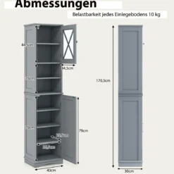 Schmaler Badezimmerschrank mit 5 Verstellbaren Regalen & 2 Türen Freistehender Hochschrank