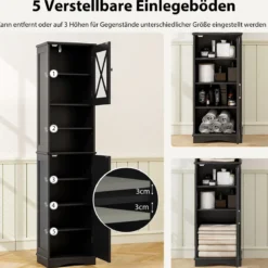 Schmaler Badezimmerschrank mit 5 Verstellbaren Regalen & 2 Türen Freistehender Hochschrank