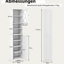 Schmaler Badezimmerschrank mit 5 Verstellbaren Regalen & 2 Türen Freistehender Hochschrank