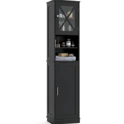 Schmaler Badezimmerschrank mit 5 Verstellbaren Regalen & 2 Türen Freistehender Hochschrank