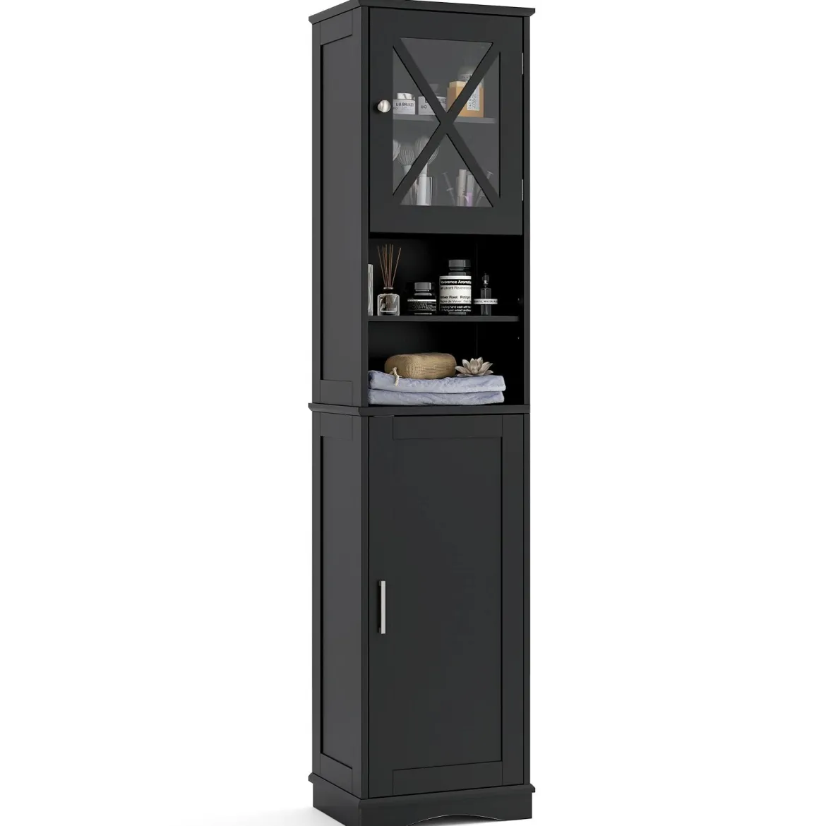Schmaler Badezimmerschrank mit 5 Verstellbaren Regalen & 2 Türen Freistehender Hochschrank