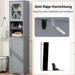 Schmaler Badezimmerschrank mit 5 Verstellbaren Regalen & 2 Türen Freistehender Hochschrank