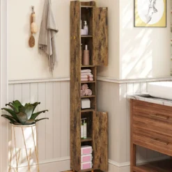 Schmaler Badschrank mit Toilettenpapierhalter & Seitenhaken Hochschrank Badezimmerschrank Vintage