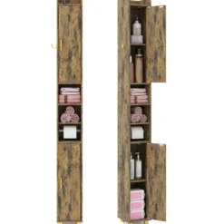 Schmaler Badschrank mit Toilettenpapierhalter & Seitenhaken Hochschrank Badezimmerschrank Vintage