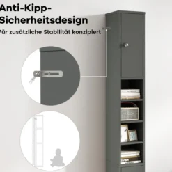 Schmaler Badschrank mit 2 Türen & 1 Schublade & Verstellbaren Regalen Badezimmerschrank Grau