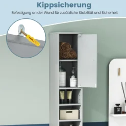 Schmaler Badschrank mit 2 Türen & 1 Schublade Hochschrank 20 x 20 x 180 cm