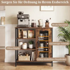 Schmaler Beistelltisch Naschttisch mit Ladestation & LED-Leuchten Industrieller Sofatisch Rustikal Braun