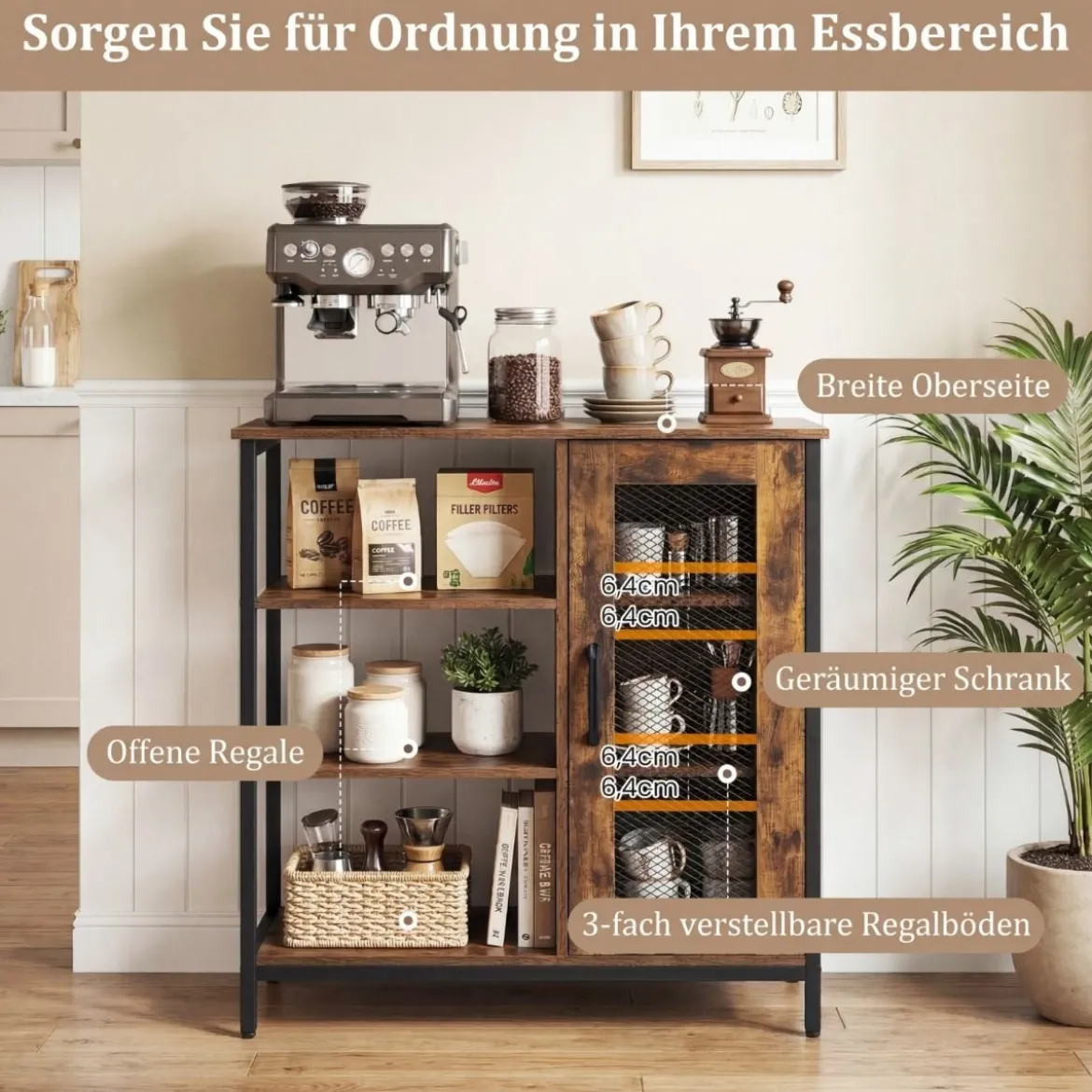 Schmaler Beistelltisch Naschttisch mit Ladestation & LED-Leuchten Industrieller Sofatisch Rustikal Braun