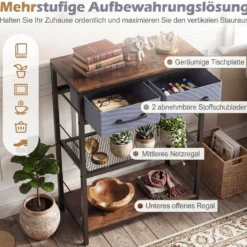 Schmaler Konsolentisch Eingangstisch mit 2 Stoffschubladen & Offenen Regalen 60 x 30 x 81 cm Rustikalbraun