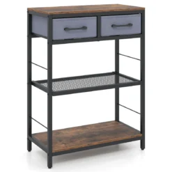 Schmaler Konsolentisch Eingangstisch mit 2 Stoffschubladen & Offenen Regalen 60 x 30 x 81 cm Rustikalbraun