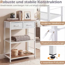 Schmaler Konsolentisch Eingangstisch mit 2 Stoffschubladen & Offenen Regalen 60 x 30 x 81 cm Natur
