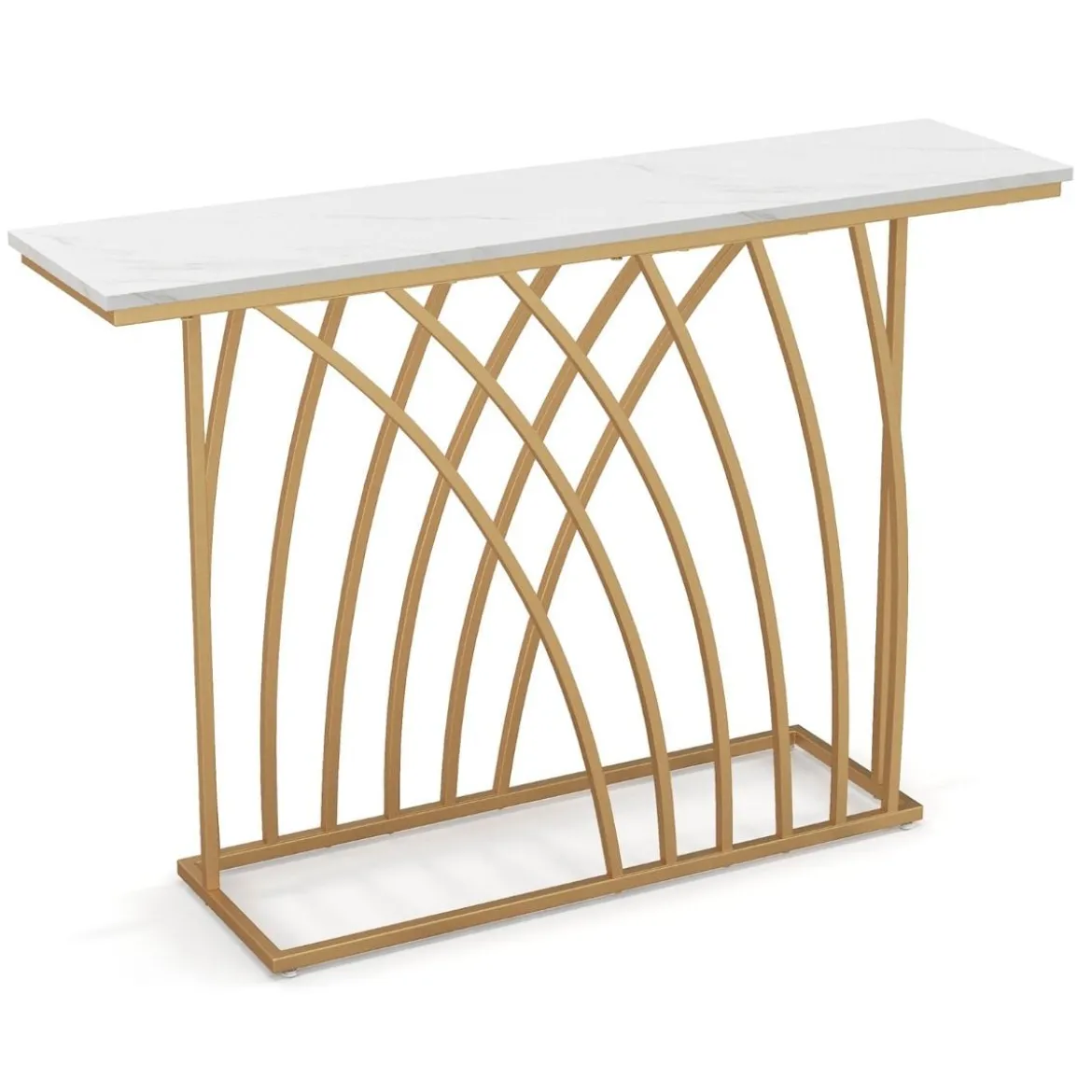 Schmaler Konsolentisch mit Marmor Optik & Geometrischem Metallrahmen 120 x 30 x 80 cm