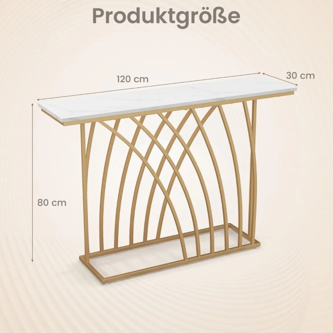 Schmaler Konsolentisch mit Marmor Optik & Geometrischem Metallrahmen 120 x 30 x 80 cm