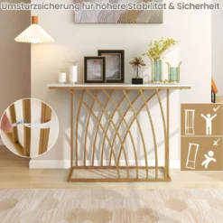 Schmaler Konsolentisch mit Marmor Optik & Geometrischem Metallrahmen 120 x 30 x 80 cm
