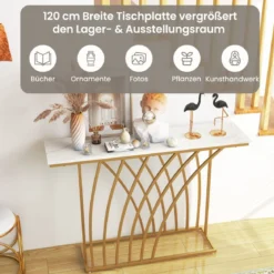 Schmaler Konsolentisch mit Marmor Optik & Geometrischem Metallrahmen 120 x 30 x 80 cm