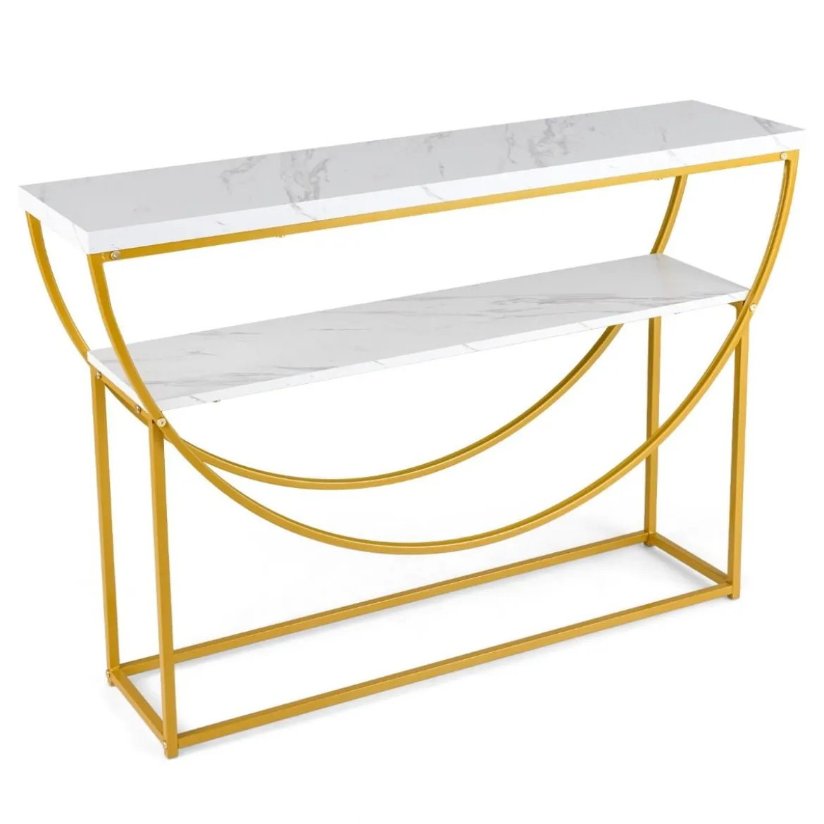 Schmaler Konsolentisch mit Marmorplatte 2 Ebenen Sofatisch Eingangstisch 120 x 30 x 80,5 cm