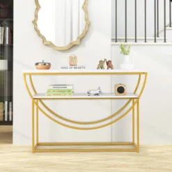 Schmaler Konsolentisch mit Marmorplatte 2 Ebenen Sofatisch Eingangstisch 120 x 30 x 80,5 cm