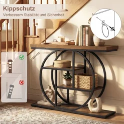 Schmaler Konsolentisch mit 4 Offenen Ablagen Industrieller Eingangstisch Flurtisch Braun