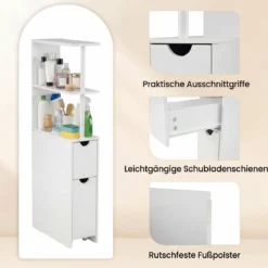 Schmaler Nischenschrank mit Offenen Regalen & Schublade & Herausziehbarem Wage Badschrank