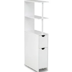 Schmaler Nischenschrank mit Offenen Regalen & Schublade & Herausziehbarem Wage Badschrank