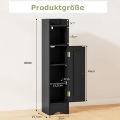 Schmaler Toilettenschrank mit Offenem Fach & 2 Verstellbare Ablagen Badschrank Schwarz