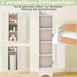 Schmaler Toilettenschrank mit Offenem Fach & 2 Verstellbare Ablagen Badschrank Weiß