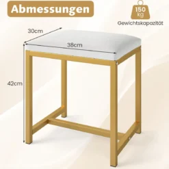 Schminkhocker kleiner Make-up-Stuhl mit weicher gepolsterter Sitzfläche und modernen goldfarbenen Metallbeinen Weiß
