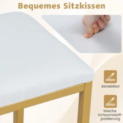 Schminkhocker kleiner Make-up-Stuhl mit weicher gepolsterter Sitzfläche und modernen goldfarbenen Metallbeinen Weiß