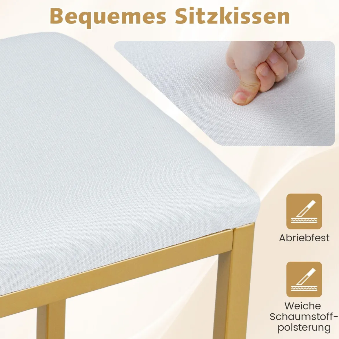 Schminkhocker kleiner Make-up-Stuhl mit weicher gepolsterter Sitzfläche und modernen goldfarbenen Metallbeinen Weiß