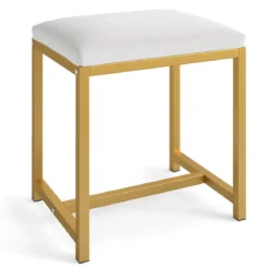 Schminkhocker kleiner Make-up-Stuhl mit weicher gepolsterter Sitzfläche und modernen goldfarbenen Metallbeinen Weiß