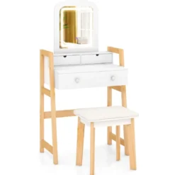 Schminktisch aus Holz mit Hocker & Spiegel & 3 Schubladen Frisiertisch 64 x 41 x 137 cm Weiß
