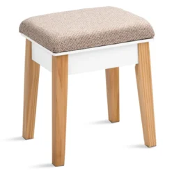 Schminktisch Frisiertisch Schminkkommode mit Spiegel und Hocker Weiß Holz 69 x 43 x 125,5 cm