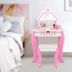 Schminktisch & Hocker-Set für Kinder mit Spiegel und Schublade 49 x 34 x 86,5 cm Rosa