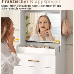 Schminktisch mit Klappspiegel platzsparender Kosmetiktisch mit Schubladen & Schrank Weiß