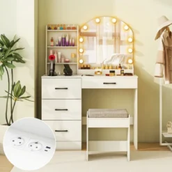 Schminktisch mit LED-Beleuchtung 3 Farben mit Einstellbarer Helligkeit Weiß