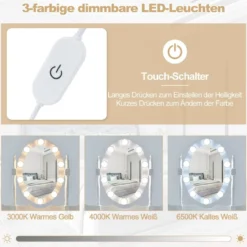 Schminktisch mit LED-Beleuchtung einstellbare Helligkeit Frisiertisch mit 4 Schubladen Weiß