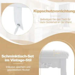 Schminktisch mit LED-Beleuchtung einstellbare Helligkeit Frisiertisch mit 4 Schubladen Weiß
