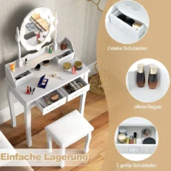 Schminktisch mit LED-Beleuchtung einstellbare Helligkeit Frisiertisch mit 4 Schubladen Weiß