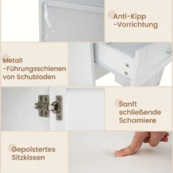 Schminktisch mit LED-Beleuchtung & Ladestation & Hocker Schmuckschrank Frisiertisch