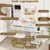 Schminktisch mit LED-Beleuchtung & Ladestation & Hocker Frisiertisch Schmuckschrank