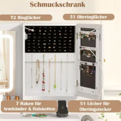 Schminktisch mit LED-Beleuchtung & Ladestation & 3 Schubladen Schmuckschrank Frisiertisch