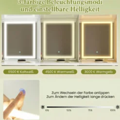 Schminktisch mit LED Beleuchtung & Hocker & Steckdosen Frisiertisch Kosmetiktisch Weiß