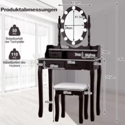 Schminktisch mit LED-Beleuchtung einstellbare Helligkeit Frisiertisch mit 4 Schubladen Schwarz