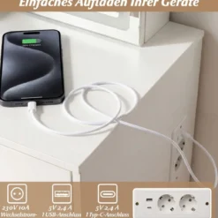 Schminktisch mit LED Schiebespiegel & Hocker & Schubladen & Steckdosen Kosmetiktisch Weiß