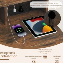 Schminktisch mit Schminkhocker & 3 Lichtfarben LED-Spiegel & Ladestation Frisiertisch Braun