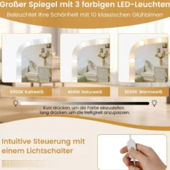 Schminktisch mit Schminkhocker & 3 Lichtfarben LED-Spiegel & Ladestation Frisiertisch Weiß